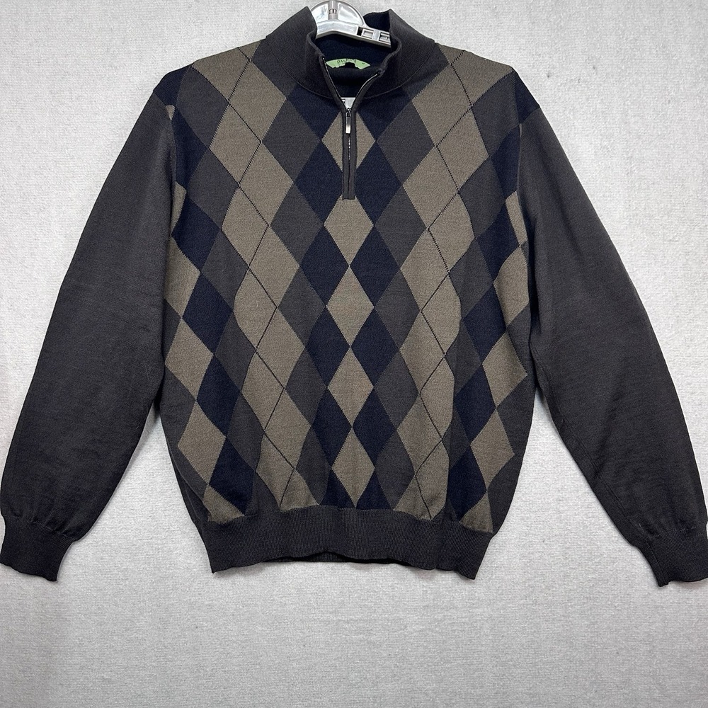 Dalmine Sweater Men's Size 58 IT Argyle 1/4 Zip Pullover Made In Italy Wool